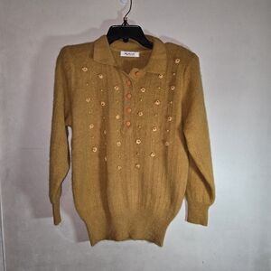 Mustard Yellow Women's Sweater with Floral Embroidery